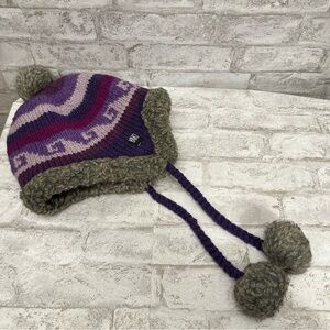 YAK‎ wool winter pom pom handmade hat purple